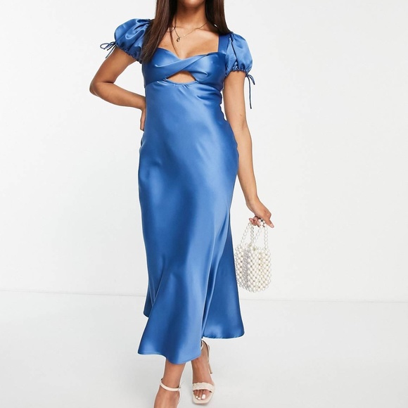 Blue satin midi tea dress - Picture 1 of 3